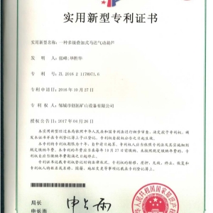 一種多級(jí)加式馬達(dá)氣動(dòng)葫蘆專(zhuān)利證書(shū)
